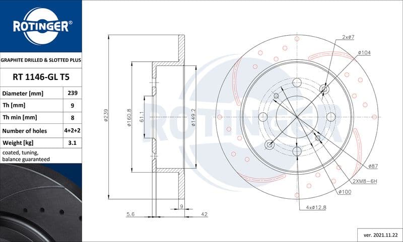 Disc frana ROTINGER GRAPHITE DRILLED & SLOTTED PLUS RT 1146-GL T5