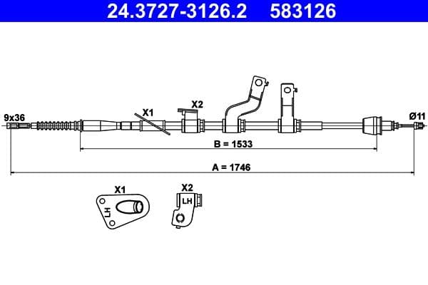 Cablu, frana de parcare ATE 24.3727-3126.2