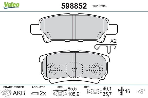 set placute frana,frana disc VALEO 598852