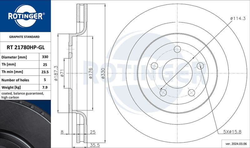 Disc frana ROTINGER GRAPHITE LINE RT 21780HP-GL