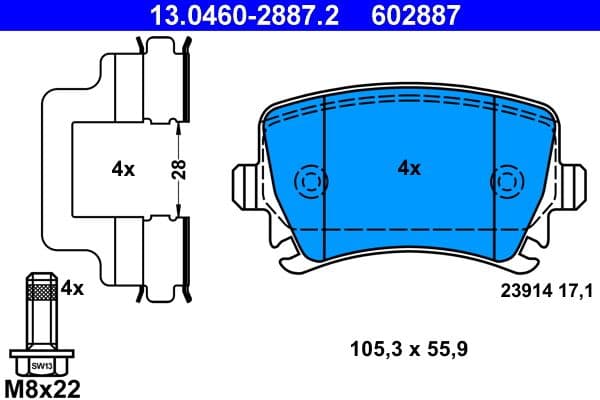 set placute frana,frana disc ATE 13.0460-2887.2