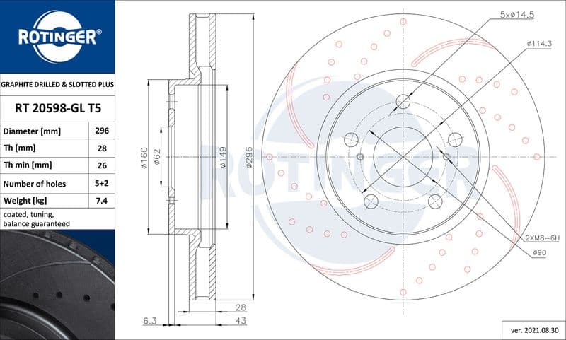 Disc frana ROTINGER GRAPHITE DRILLED & SLOTTED PLUS RT 20598-GL T5