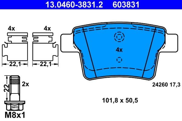 set placute frana,frana disc ATE 13.0460-3831.2
