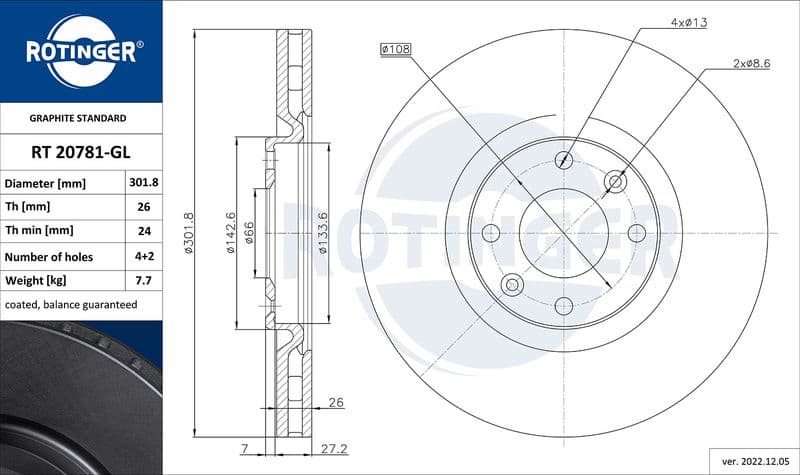 Disc frana ROTINGER GRAPHITE LINE RT 20781-GL