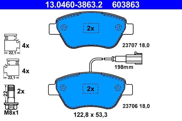 set placute frana,frana disc ATE 13.0460-3863.2