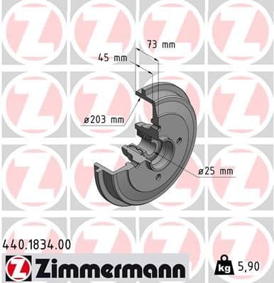 Tambur frana ZIMMERMANN 440.1834.00