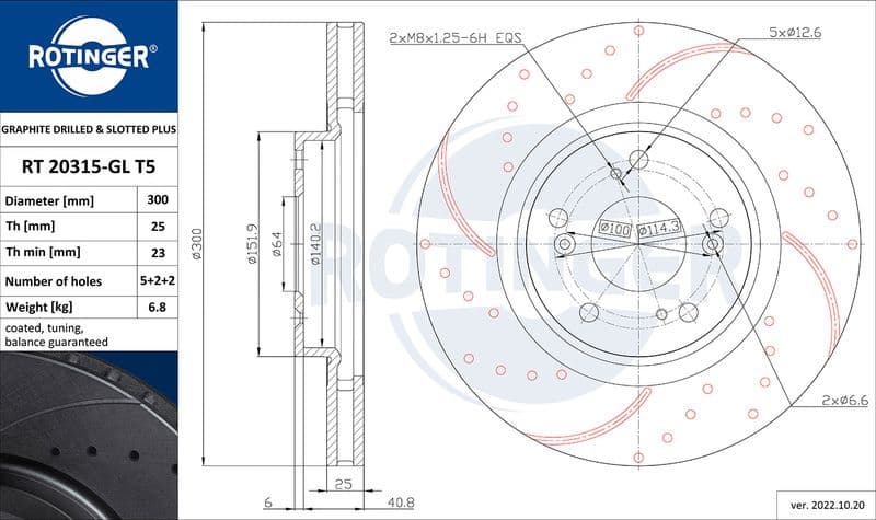 Disc frana ROTINGER GRAPHITE DRILLED & SLOTTED PLUS RT 20315-GL T5
