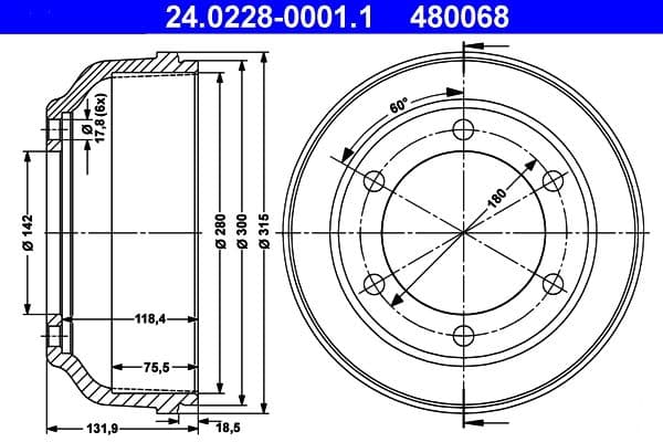 Tambur frana ATE 24.0228-0001.1