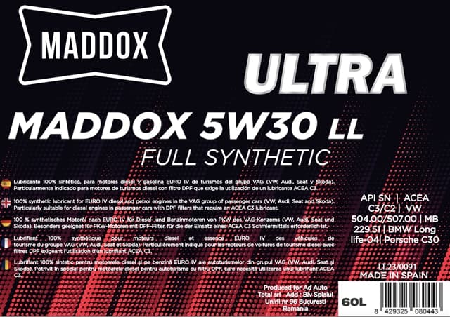 Ulei de motor MADDOX OIL Ultra LL 5W-30 60L