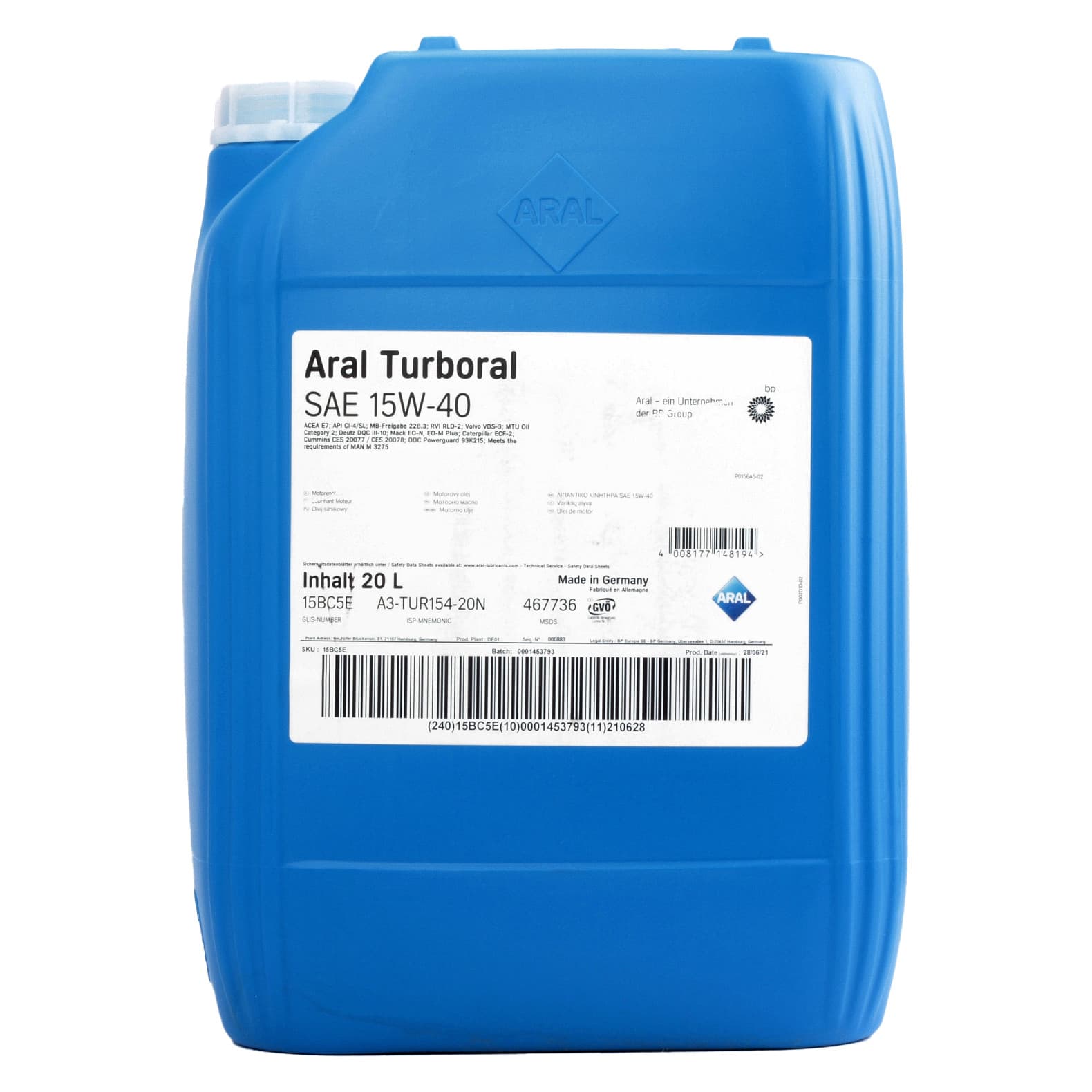 Ulei de motor ARAL TURBORAL 15W-40 20L