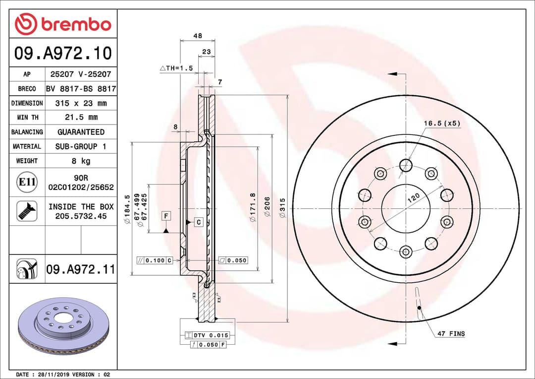 Disc frana BREMBO 09.A972.11