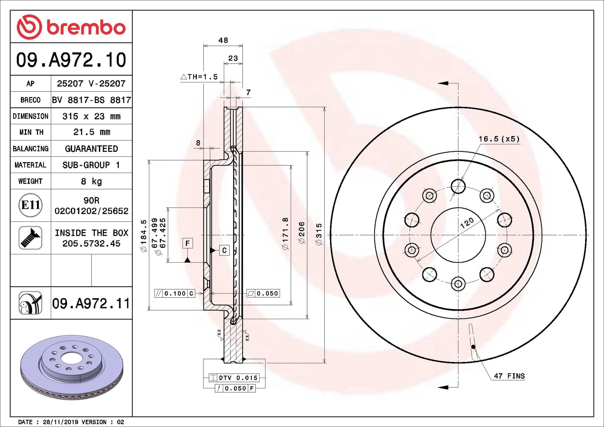 Disc frana BREMBO 09.A972.11