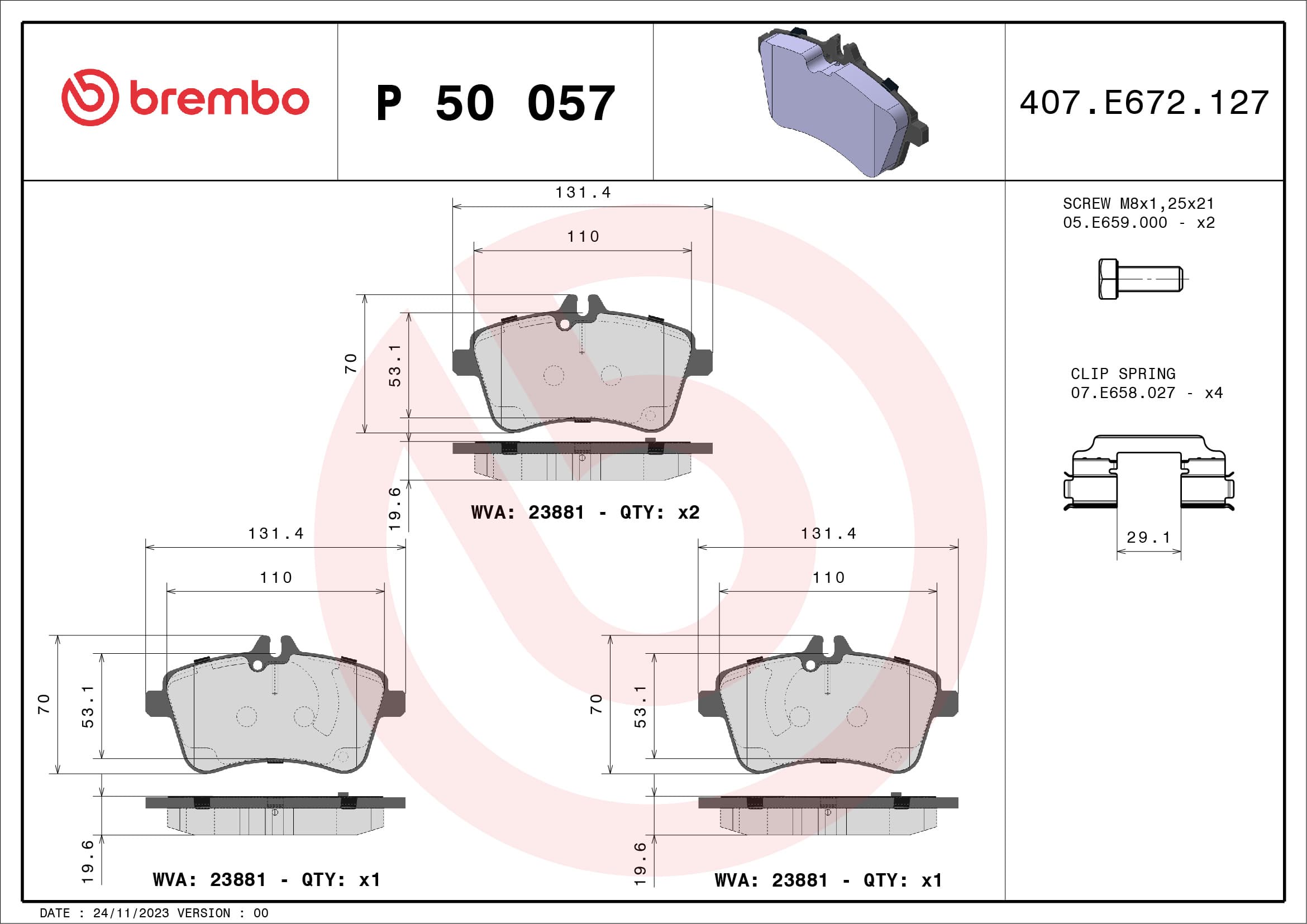 Set placute frana disc BREMBO P 50 057