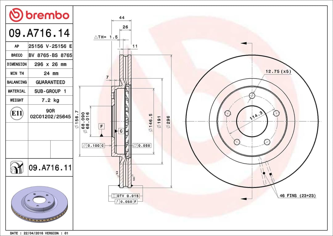 Disc frana BREMBO 09.A716.11