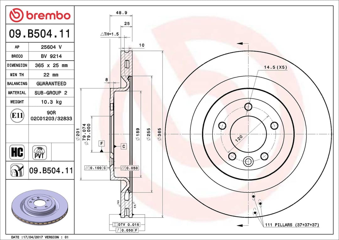 Disc frana BREMBO 09.B504.11