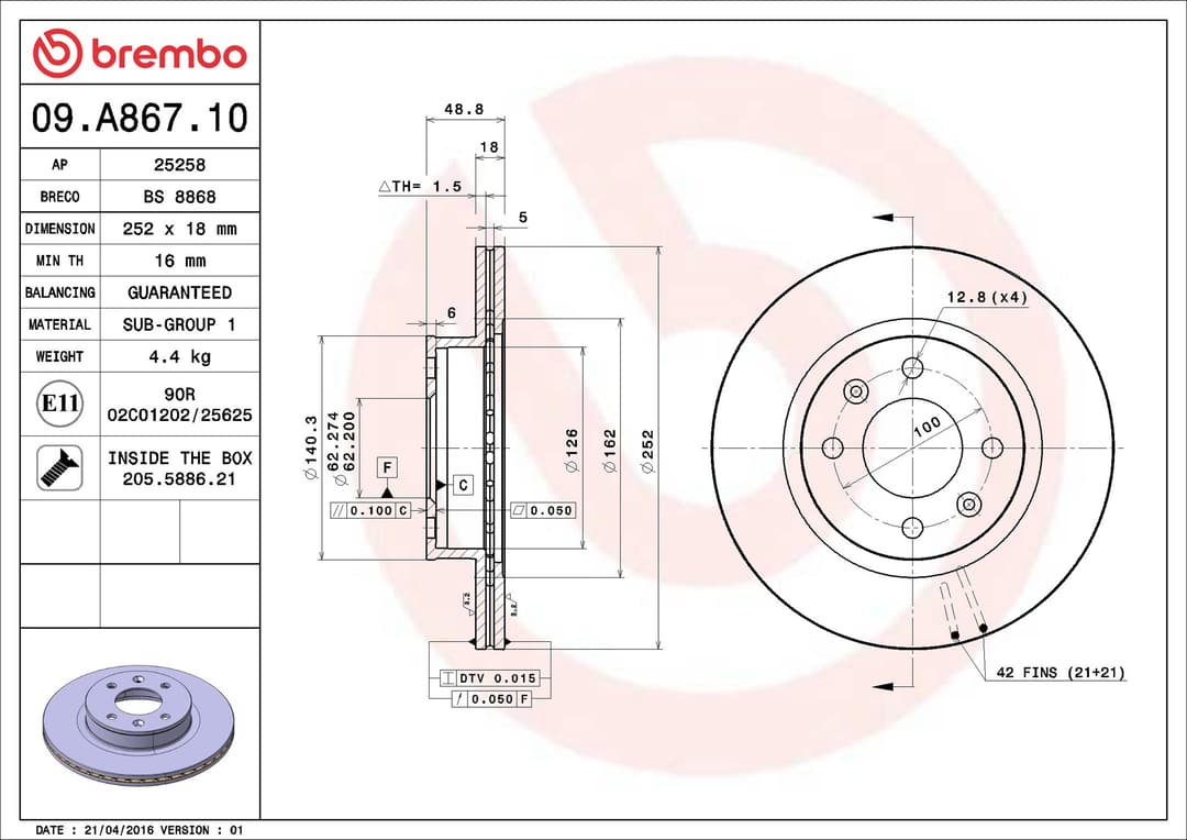 Disc frana BREMBO 09.A867.10