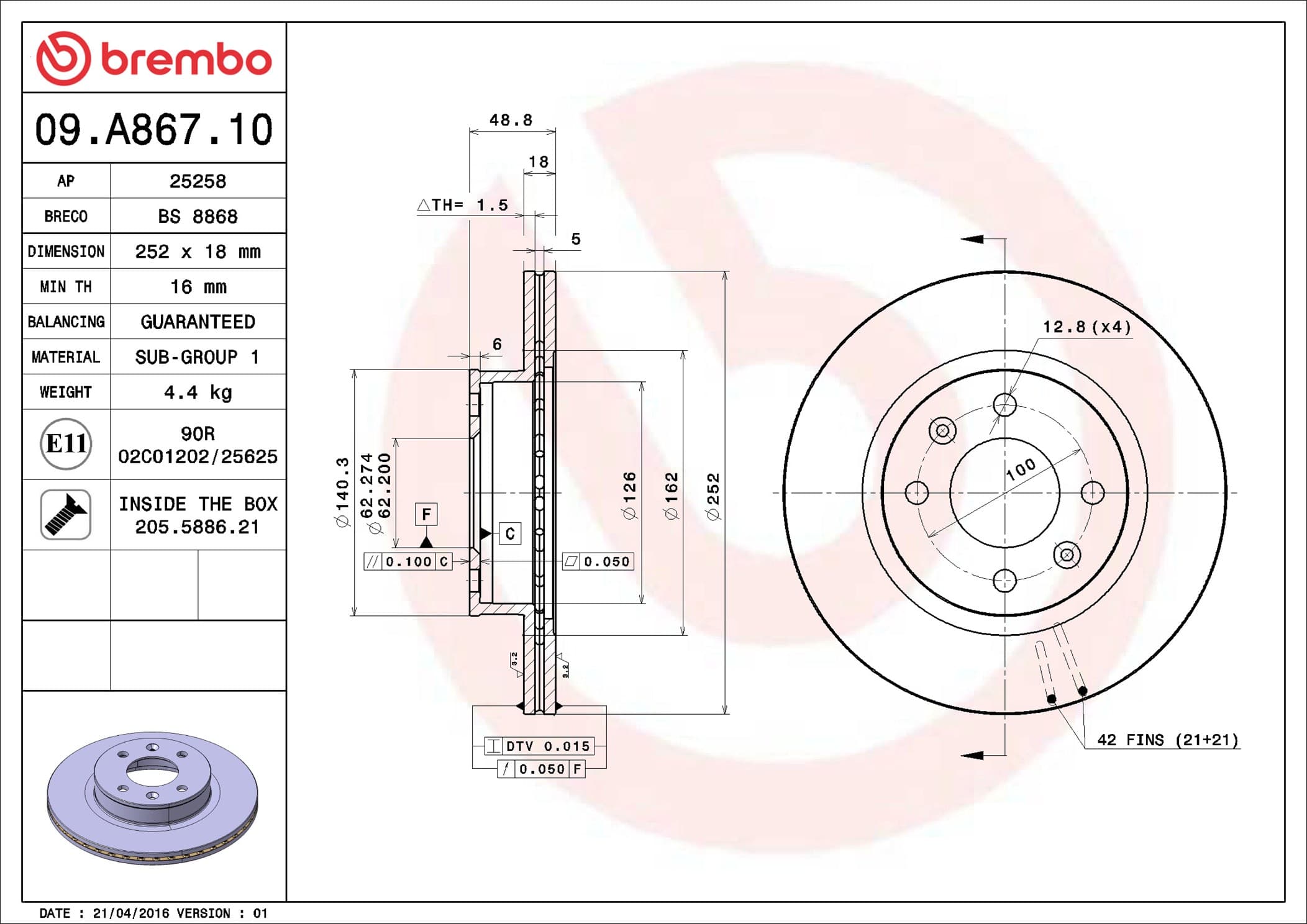 Disc frana BREMBO 09.A867.10