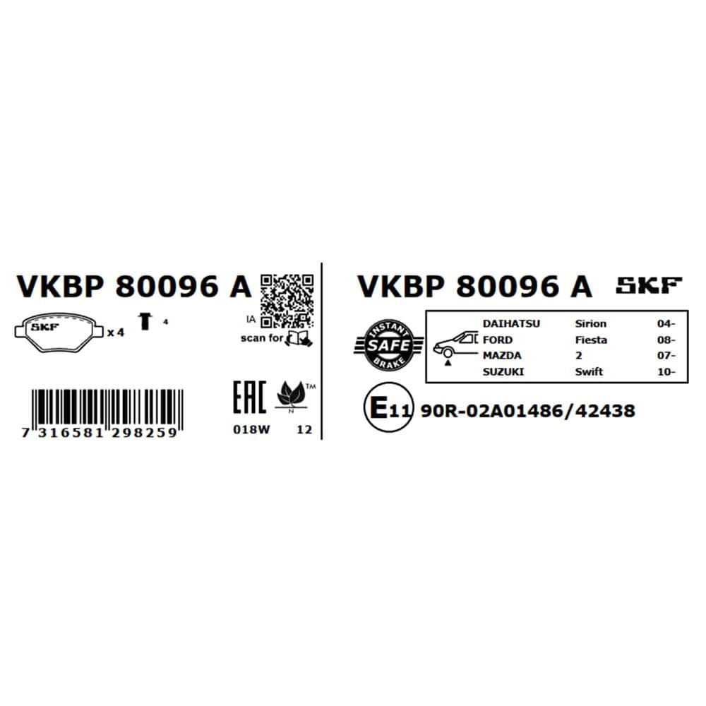Set placute frana disc SKF VKBP 80096 A