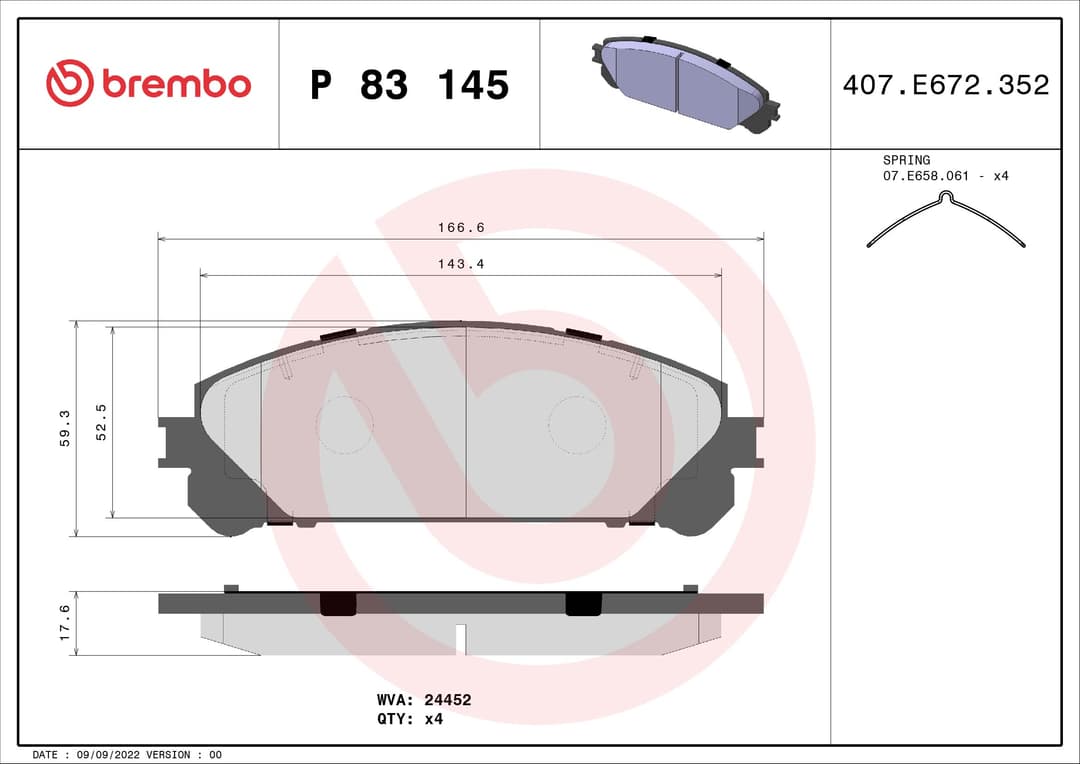 Set placute frana disc BREMBO P 83 145