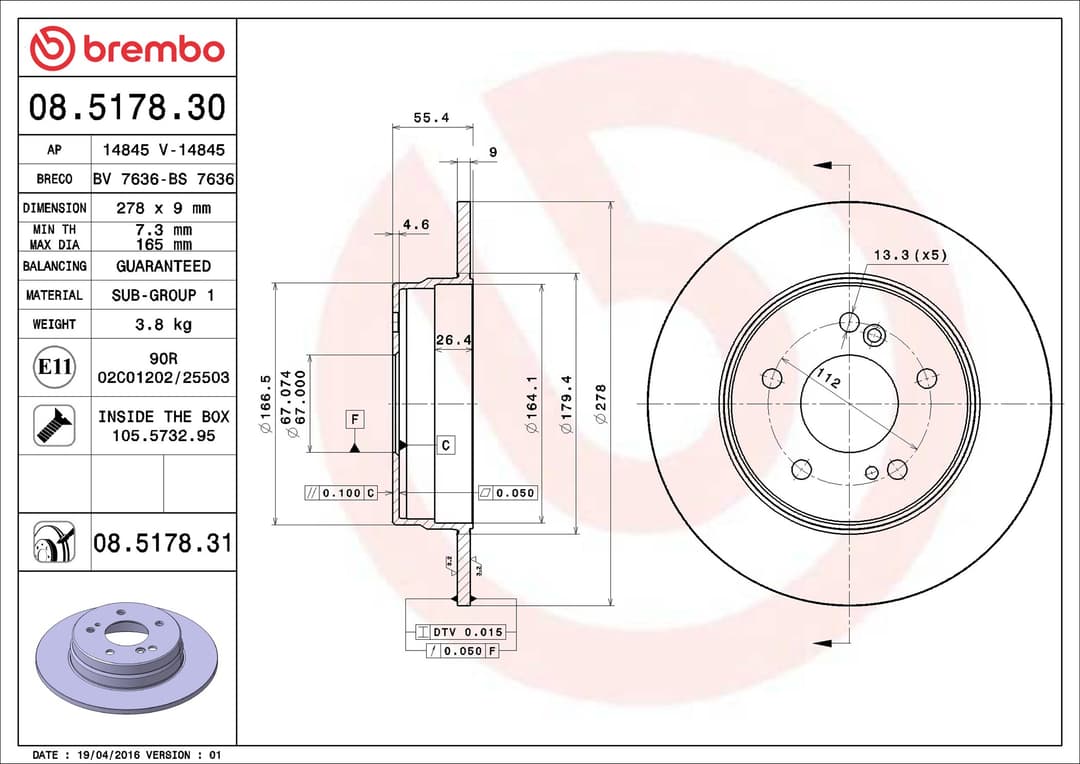 Disc frana BREMBO 08.5178.31