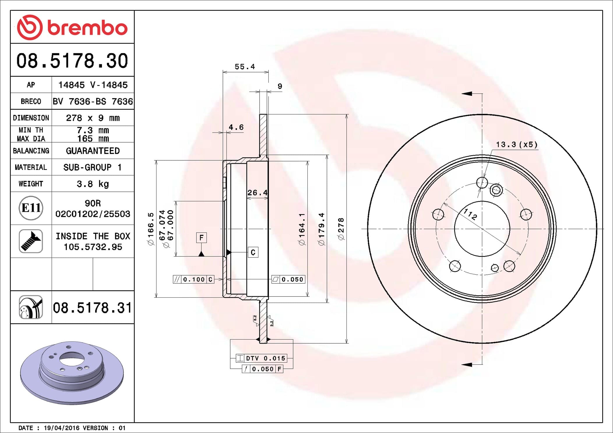 Disc frana BREMBO 08.5178.31