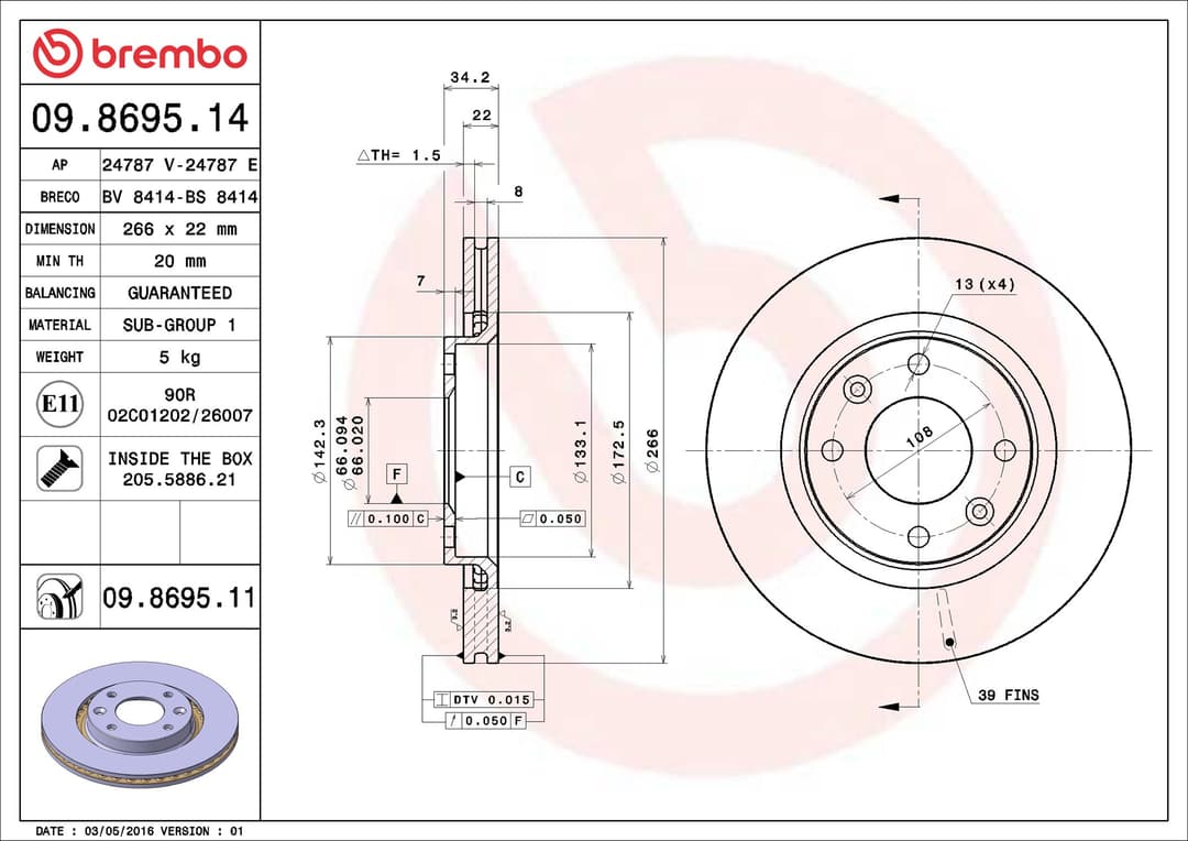 Disc frana BREMBO 09.8695.11