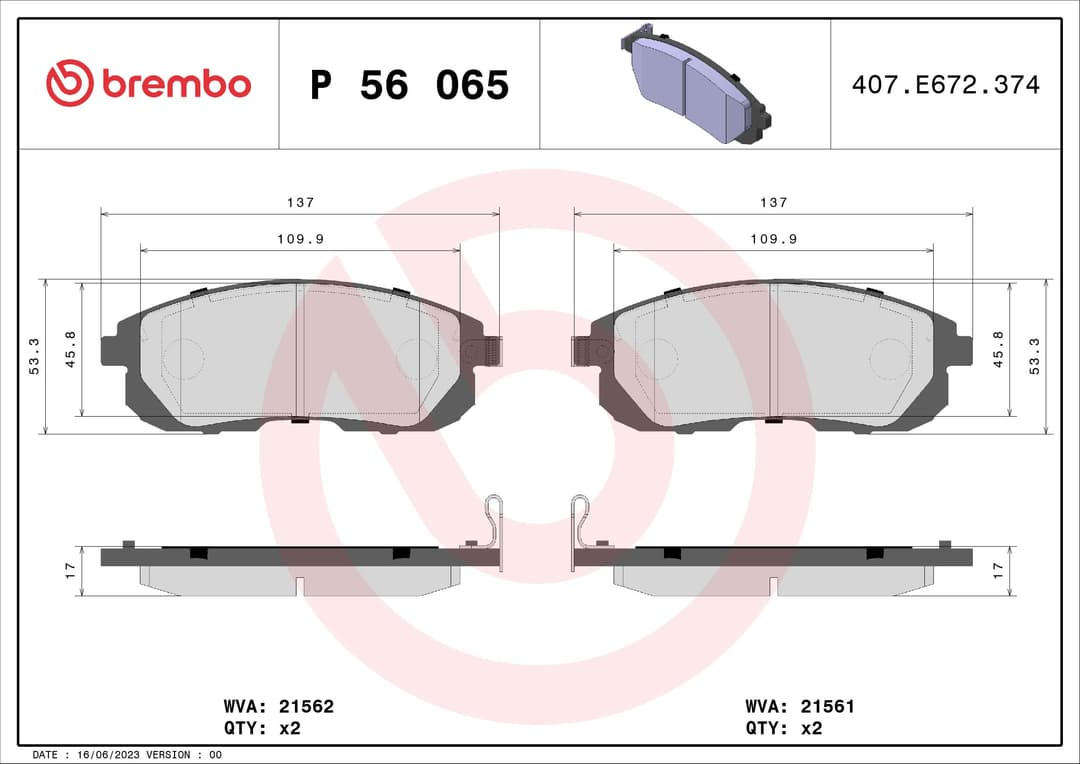 Set placute frana disc BREMBO P 56 065