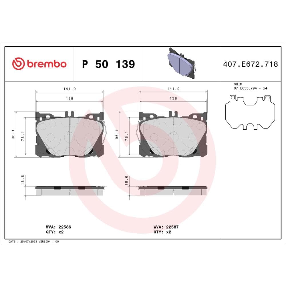 Set placute frana disc BREMBO P 50 139