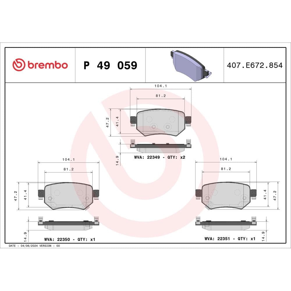 Set placute frana disc BREMBO P 49 059