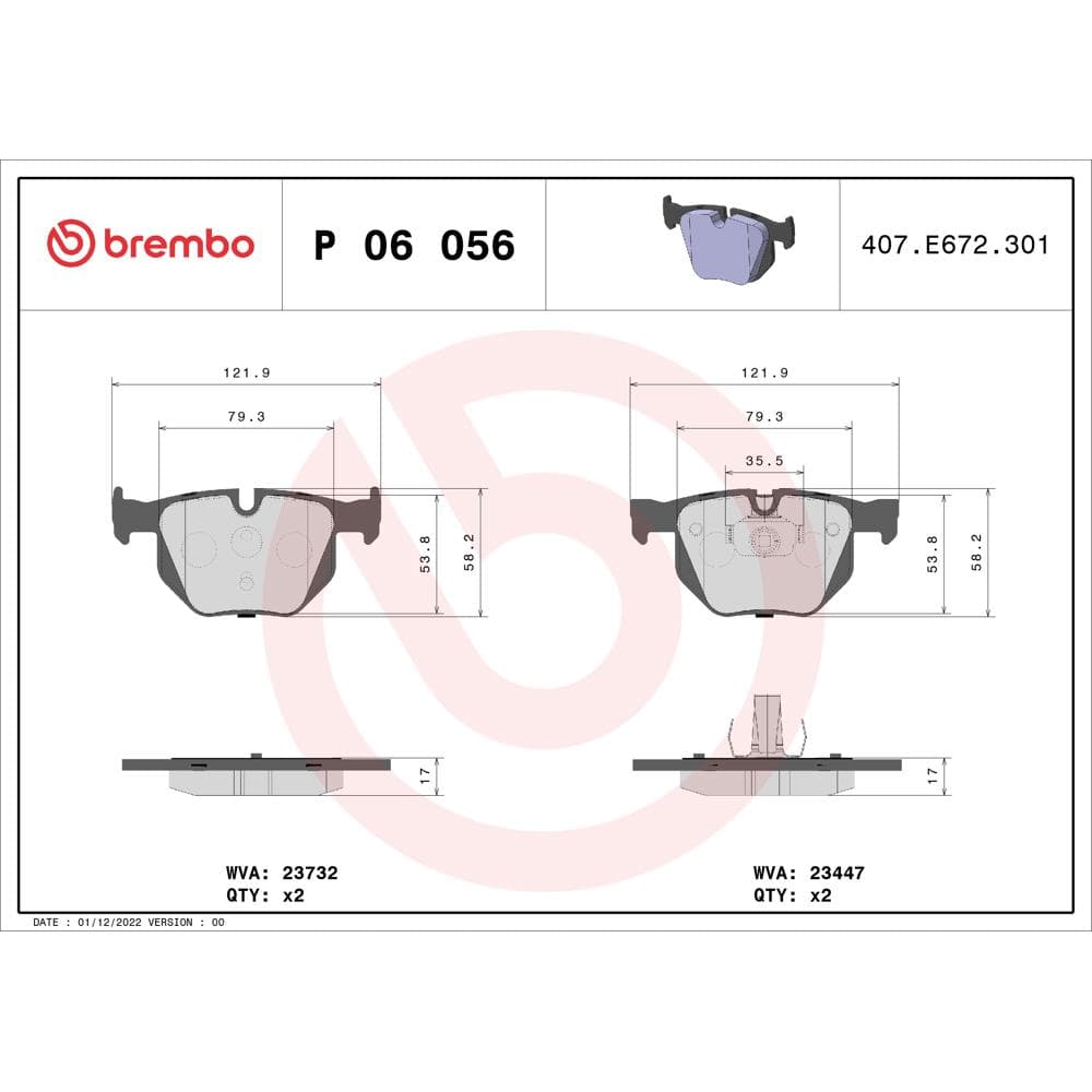 Set placute frana disc BREMBO P 06 056