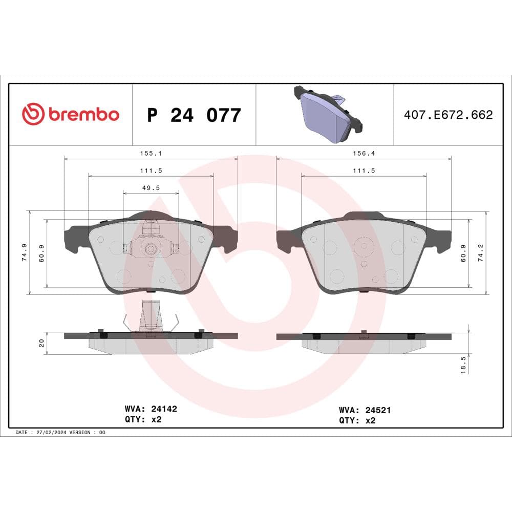 Set placute frana disc BREMBO P 24 077
