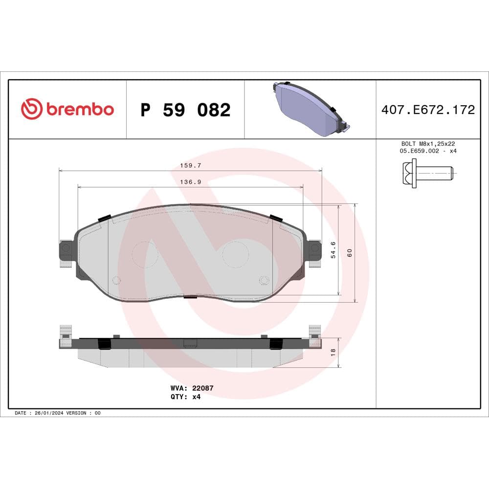 Set placute frana disc BREMBO P 59 082