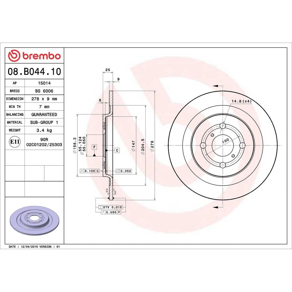 Disc frana BREMBO 08.B044.10