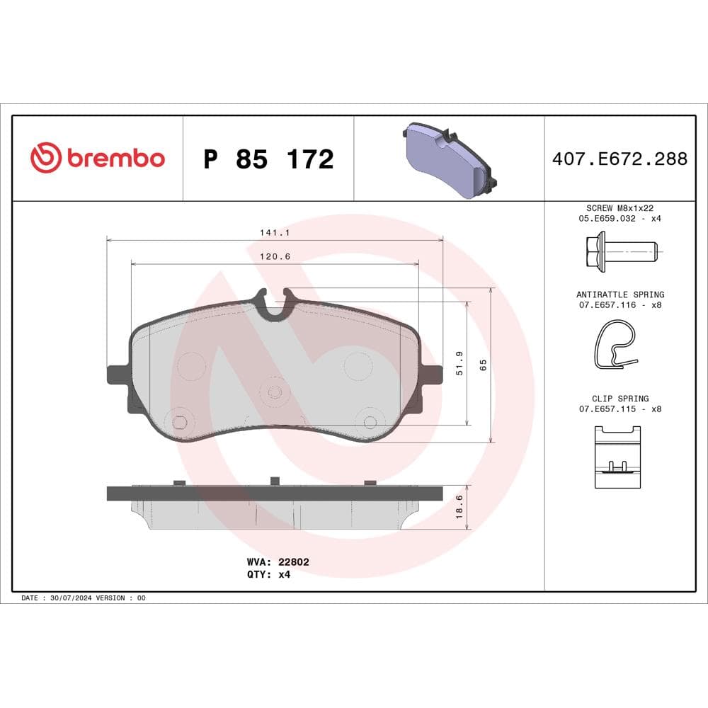 Set placute frana disc BREMBO P 85 172