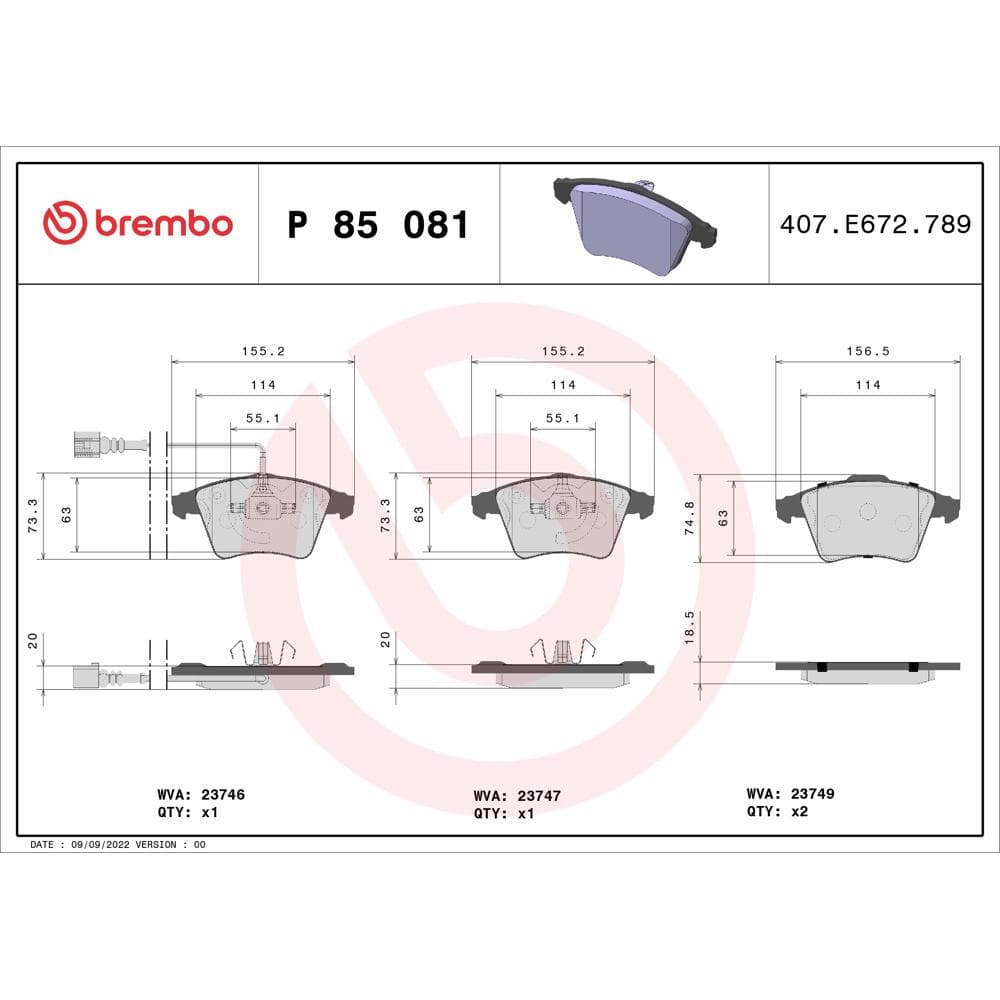Set placute frana disc BREMBO P 85 081