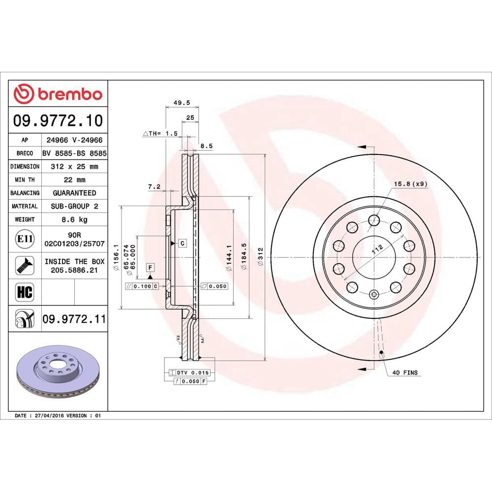Disc frana BREMBO 09.9772.11
