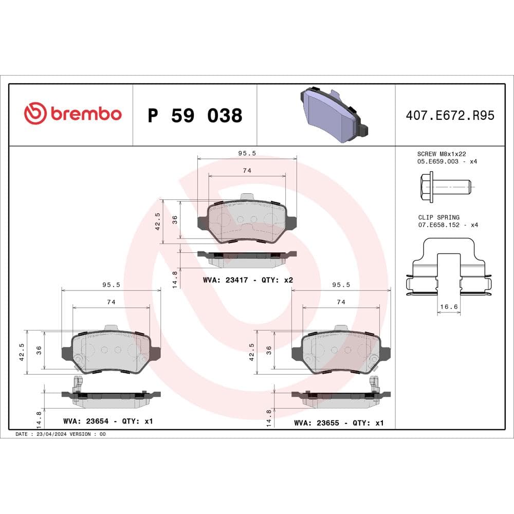 Set placute frana disc BREMBO P 59 038
