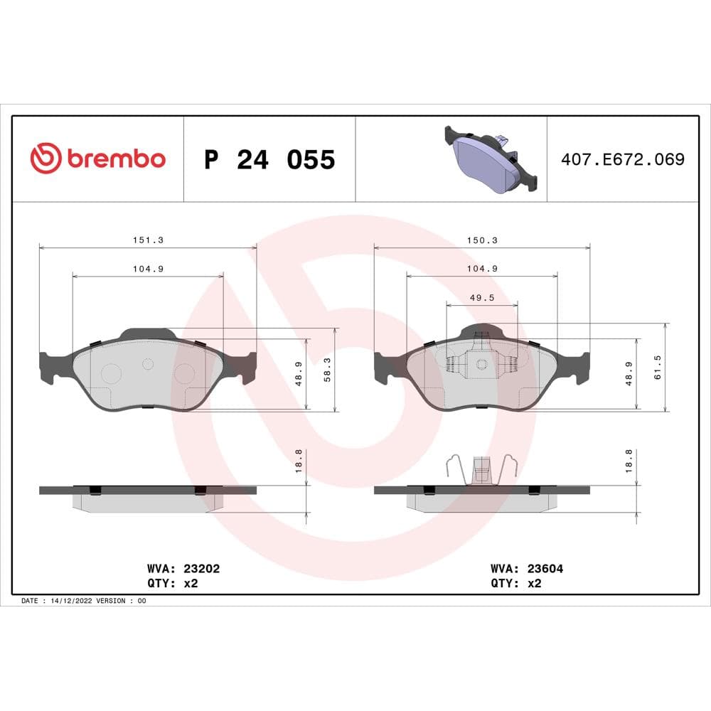 Set placute frana disc BREMBO P 24 055