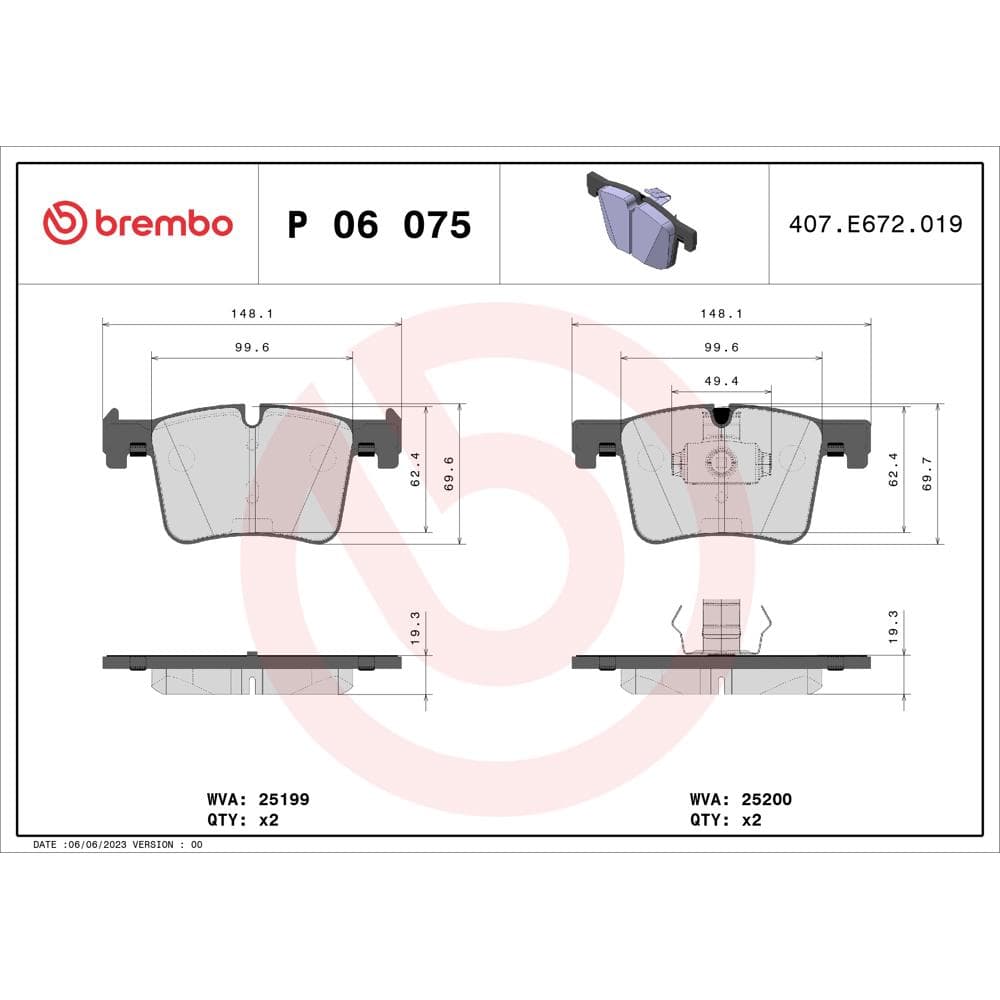 Set placute frana disc BREMBO P 06 075