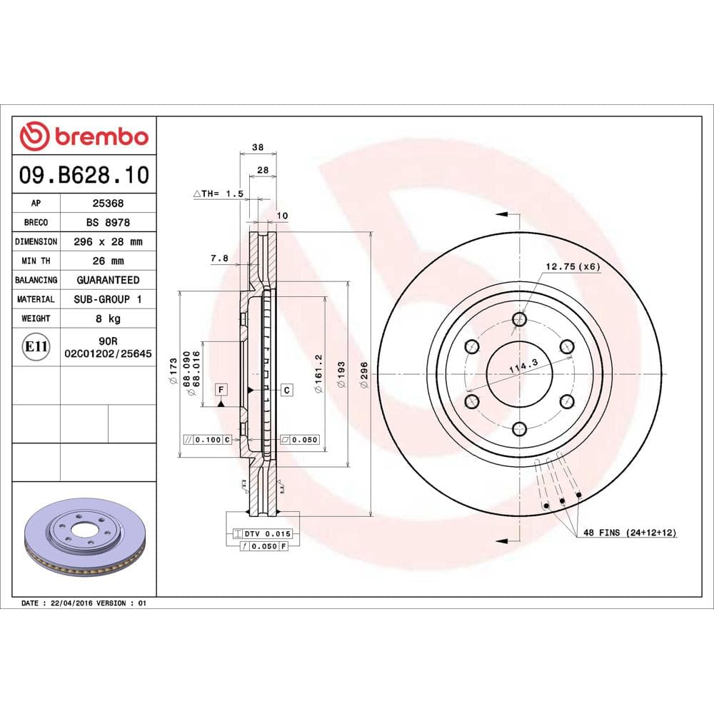 Disc frana BREMBO 09.B628.10