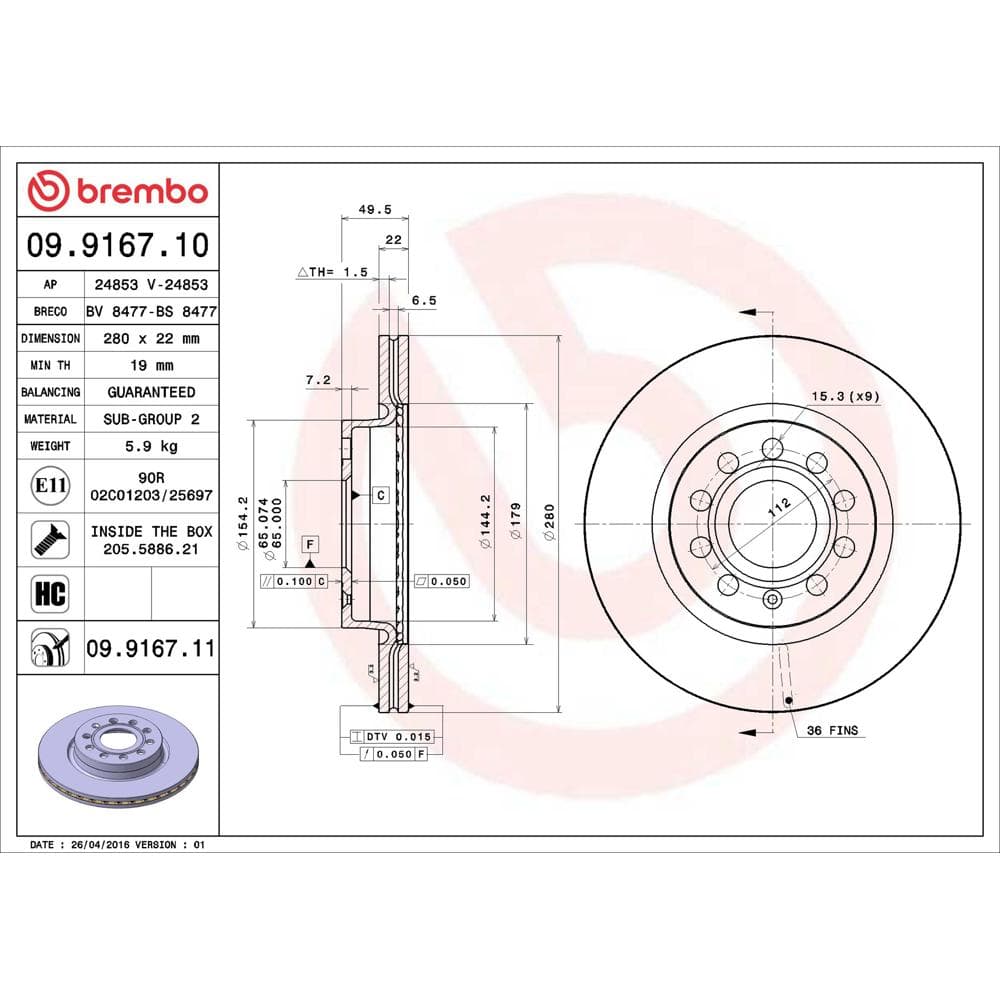 Disc frana BREMBO 09.9167.11