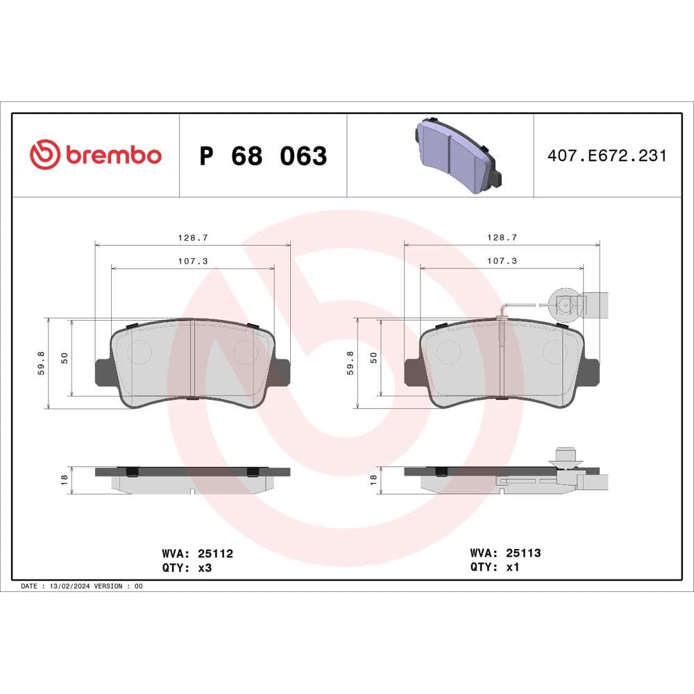 Set placute frana disc BREMBO P 68 063