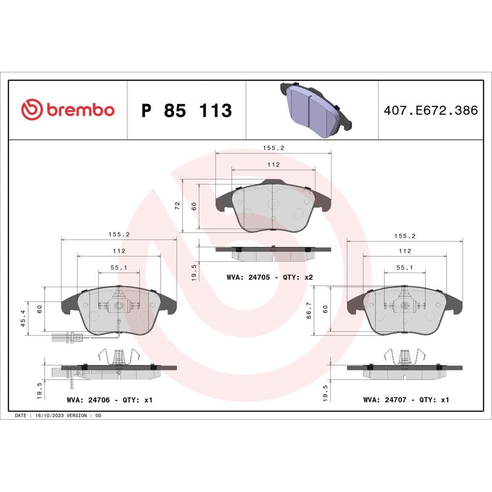 Set placute frana disc BREMBO P 85 113