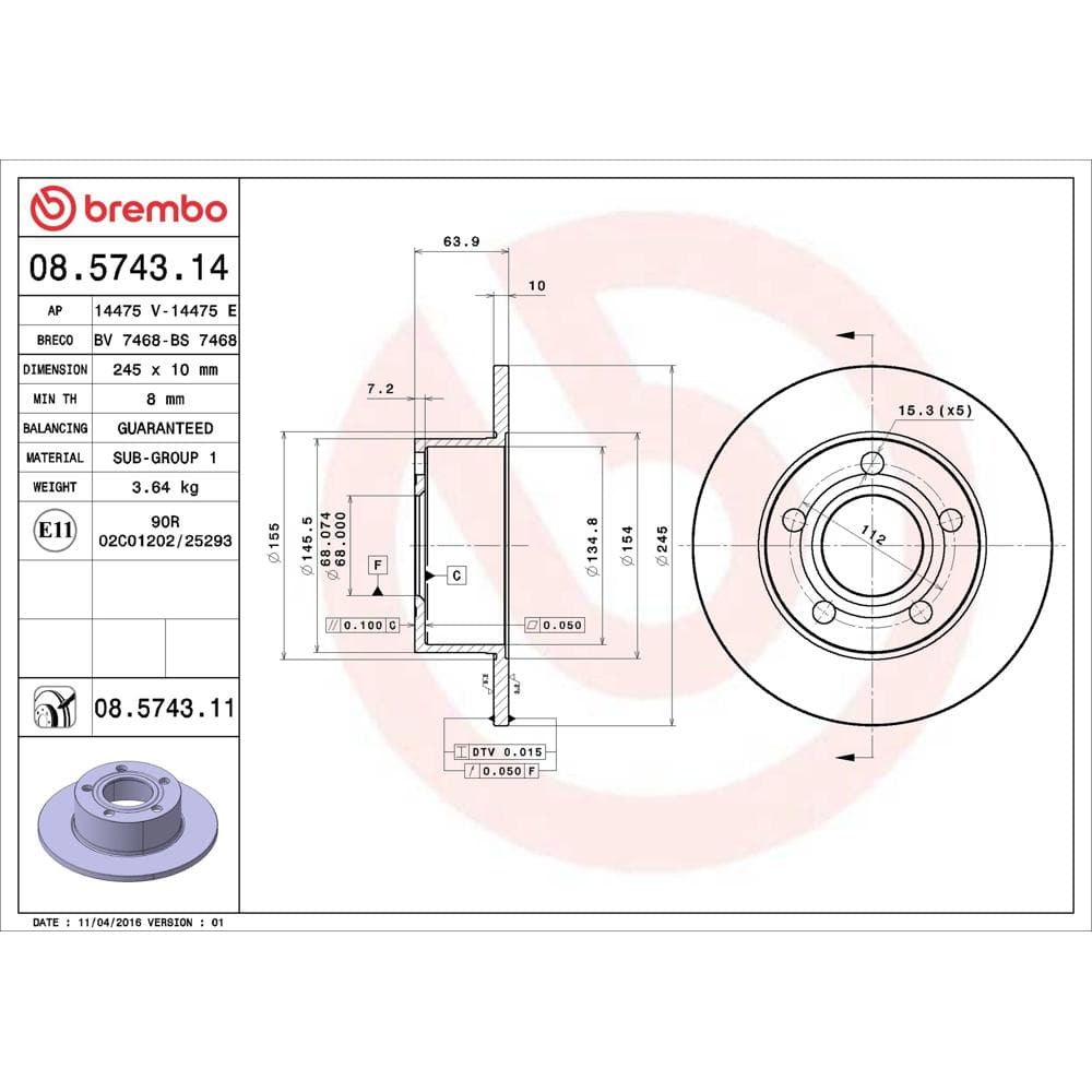 Disc frana BREMBO 08.5743.11