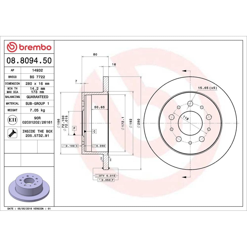 Disc frana BREMBO 08.8094.50