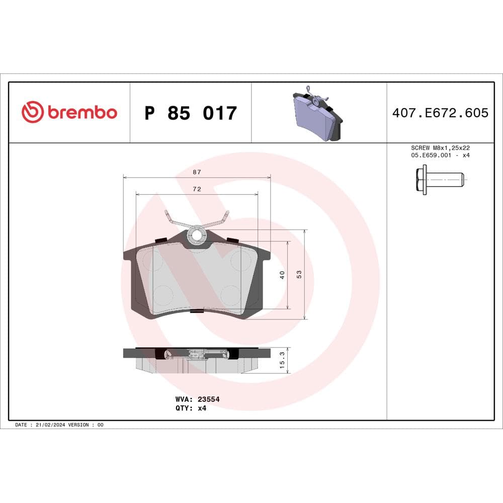 Set placute frana disc BREMBO P 85 017