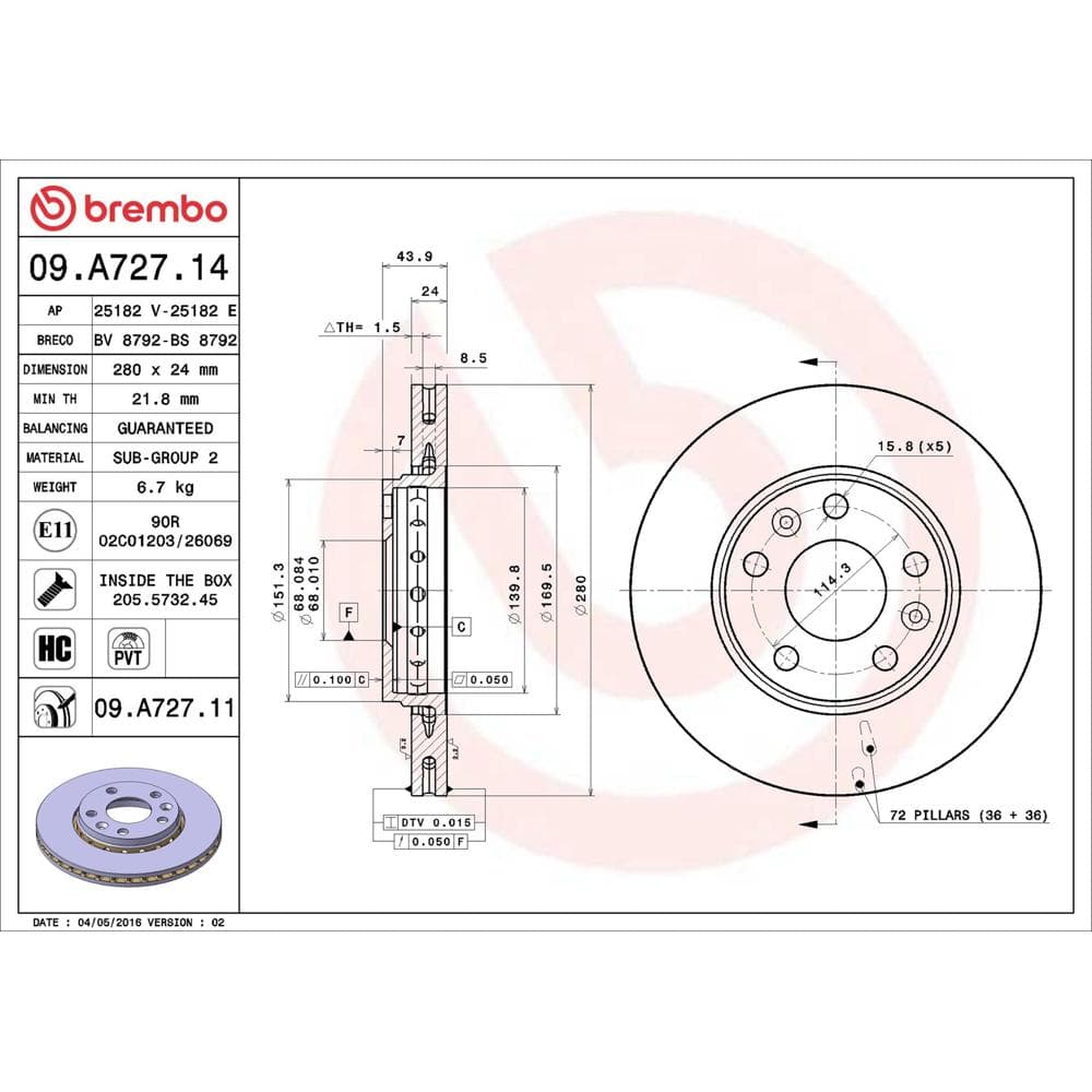 Disc frana BREMBO 09.A727.11