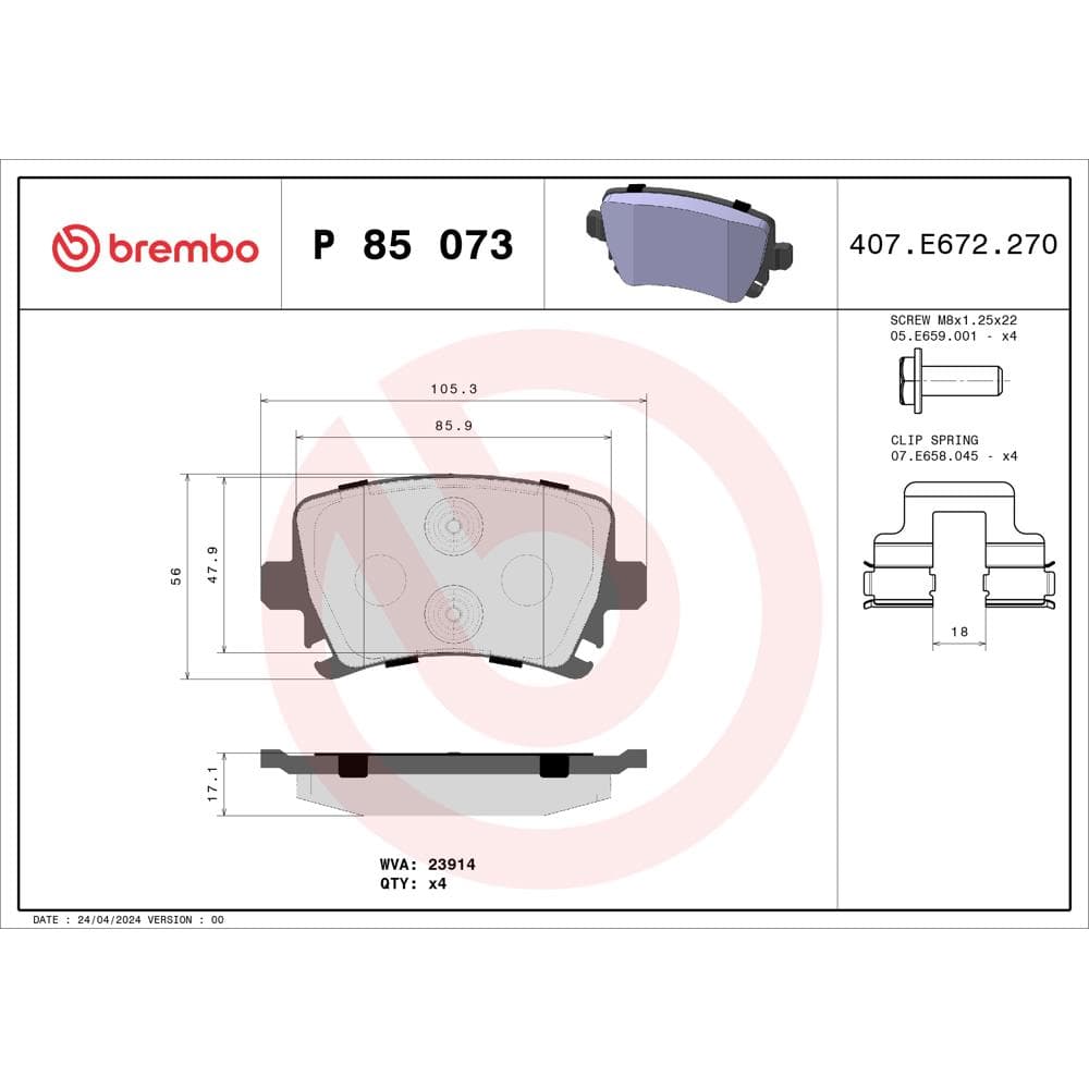 Set placute frana disc BREMBO P 85 073
