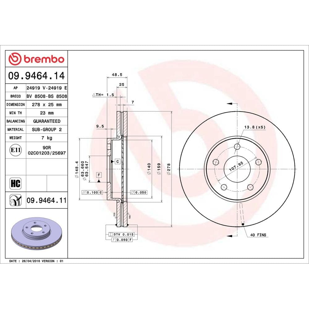 Disc frana BREMBO 09.9464.11
