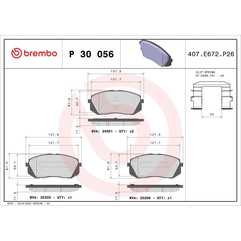 Set placute frana disc BREMBO P 30 056